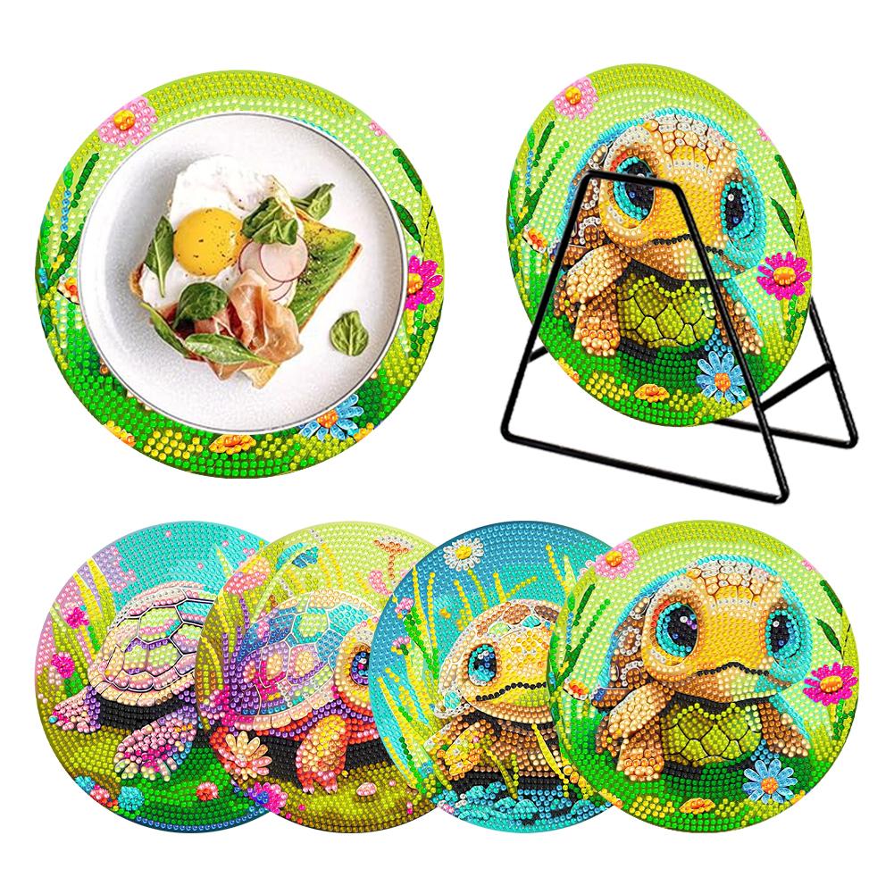 4 Pcs Wooden Diamond Painting Coasters Round Diamond Painting Placemats for Beginners Adults Art Craft Supplies for Table Decor