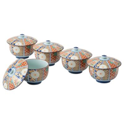 Hasami Ware Tea Set, 5-piece Set with Lid, Gold-painted Ko-Imari, Microwave and Dishwasher Safe, Red, Product Number 31055