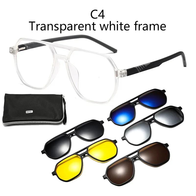 6 In 1 Spectacle Irregular Frame With 5 Pcs Clip On Sunglasses Magnetic Glasses Computer Optical