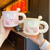 Cup Ceramic Household with Lid and Scoop Gift Box Cute Cartoon Relief Rabbit Handle Tea Mugs 350ml Women Creative Breakfast Cup