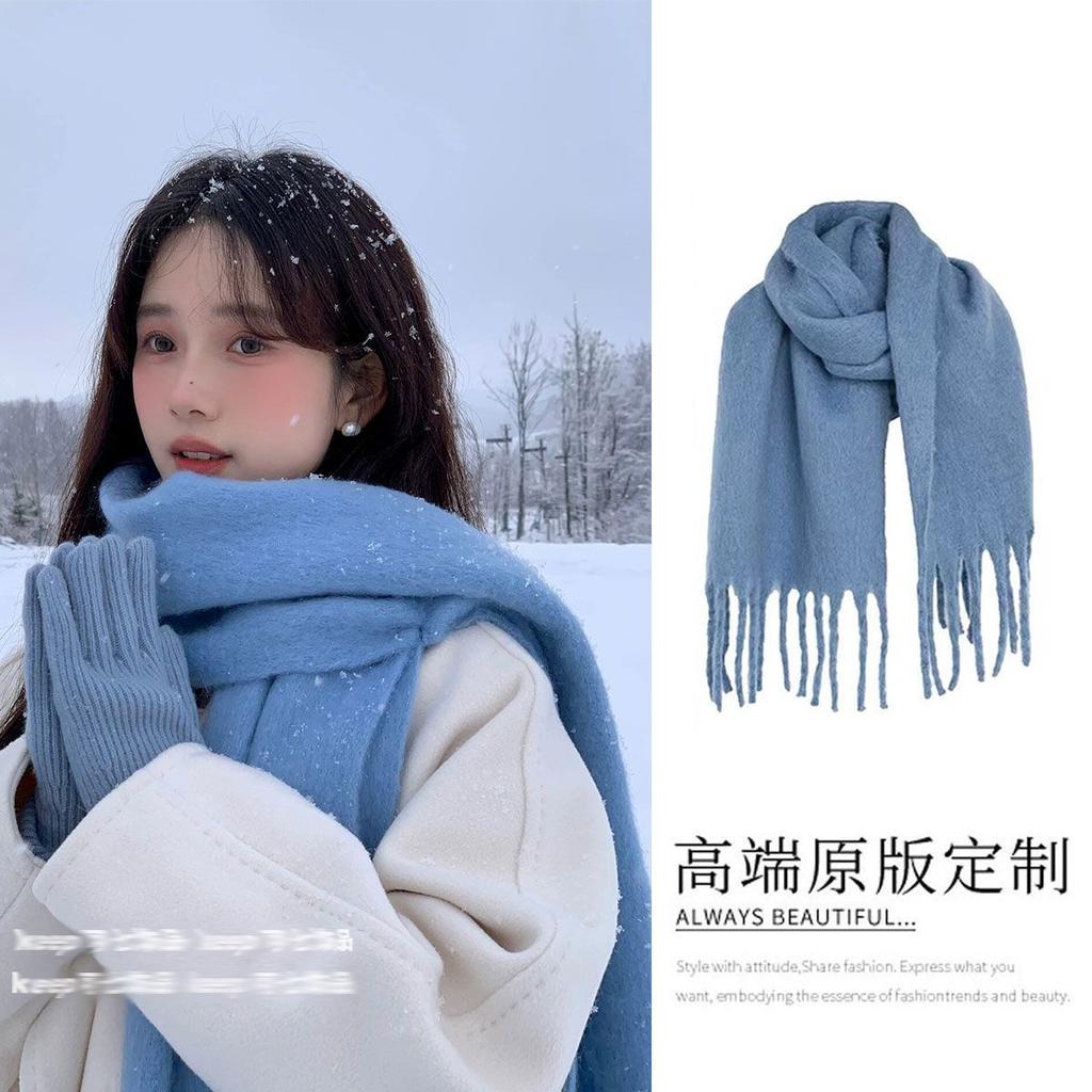 Winter scarf couple thickened warm new Korean version student women's tassel plaid long men's scarf gift