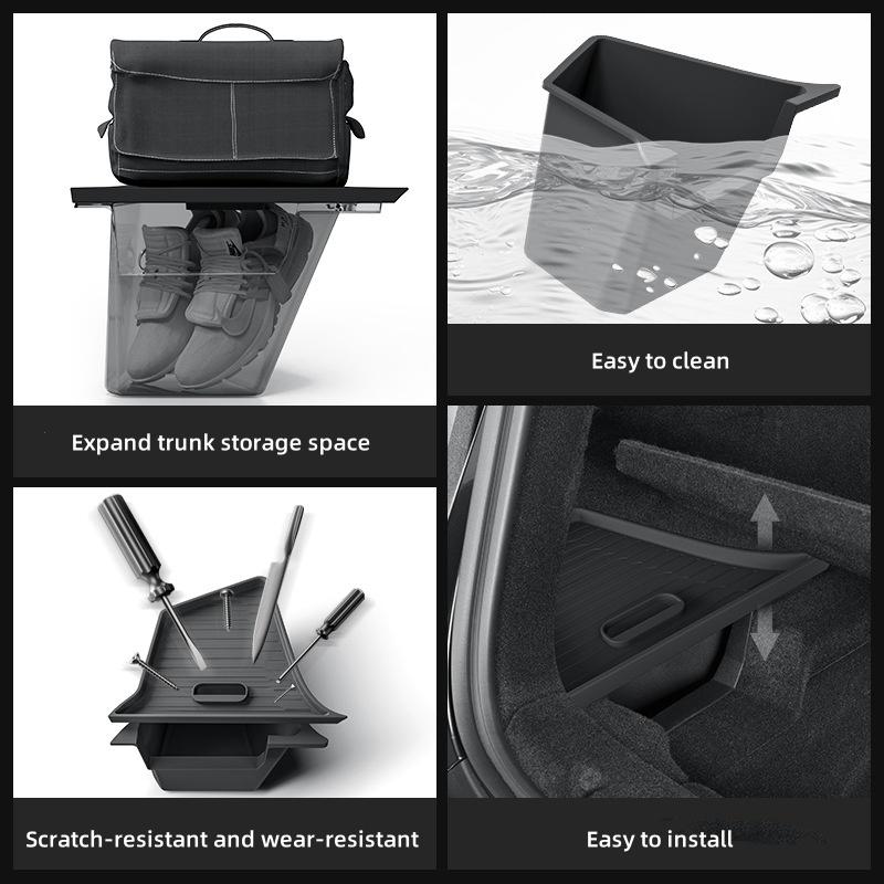 Rear Trunk Side Storage Box For Tesla Model Y Juniper 2025 TPE Trunk Cover Plate Organizer Partition Board Car Refit Accessories
