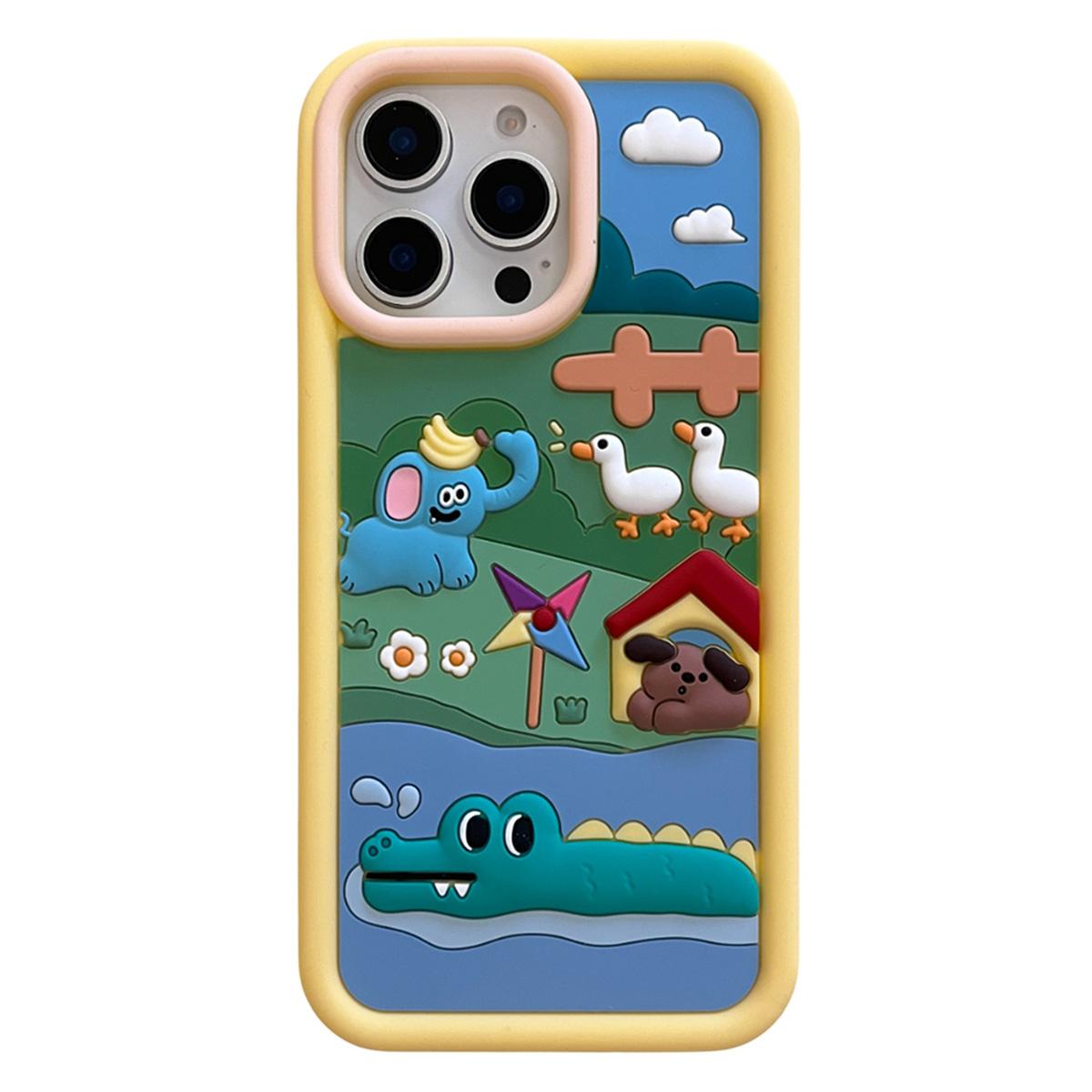 

For iPhone 15 Pro Silicone Case Cute Animal Farm Design Shockproof Phone Back Cover A