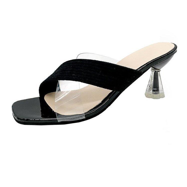 Fashion High Heels Slippers Female Summer Europe and America PVC Transparent Flip-flops Cone High Heels