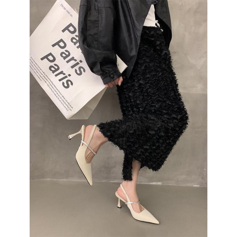 Beautiful Sandals with Skirt Black High Heels Evening Breeze Rhinestone Women's Shoes 2025 Spring French Mary Jane Shoes Single Shoes