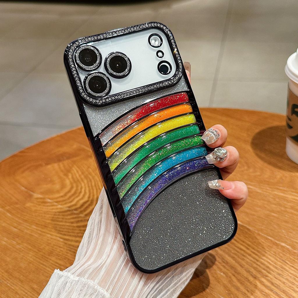 For IPhone 17 Promax Phone Case Electroplated with Rhinestones for Apple 16 Sparkling Powder Luxury 15 Rainbow Flowing Sand Case