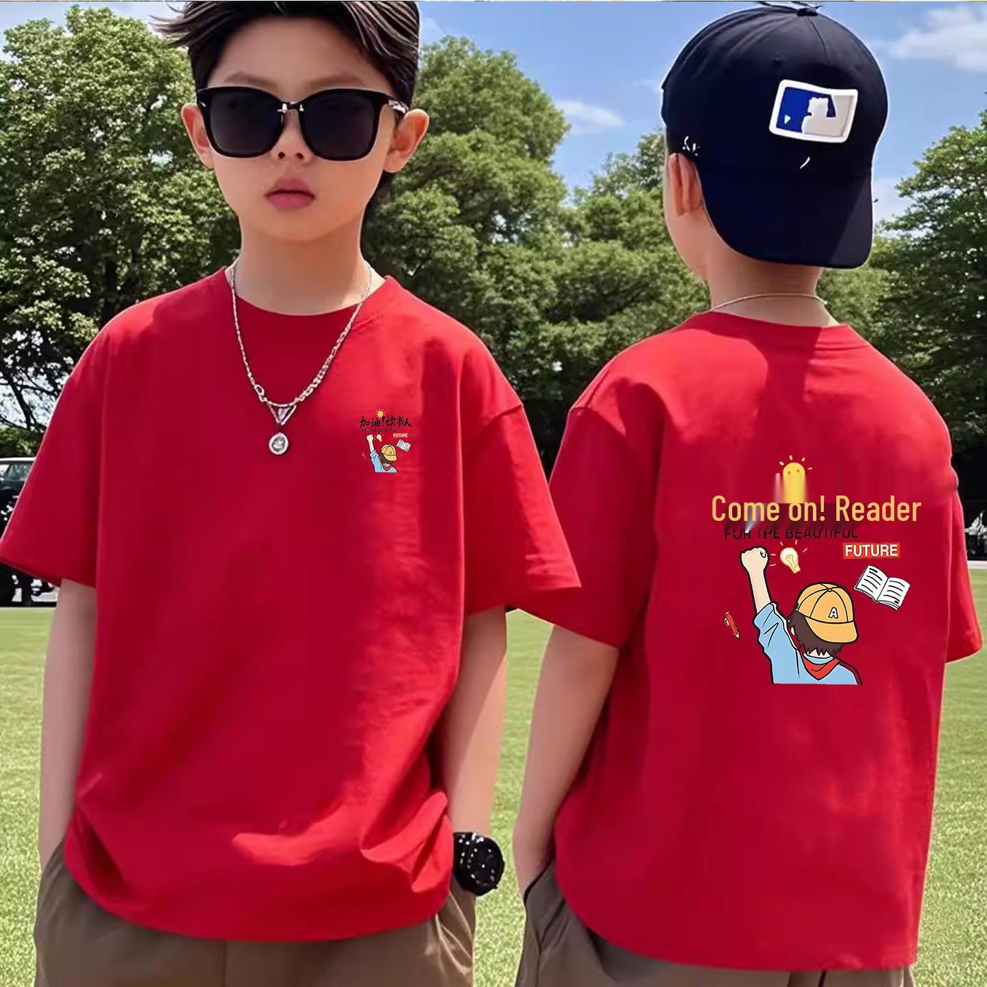 Boys Red Cotton Polo Shirt - Casual Short-Sleeve Summer Top for Medium & Large Boys 120cm