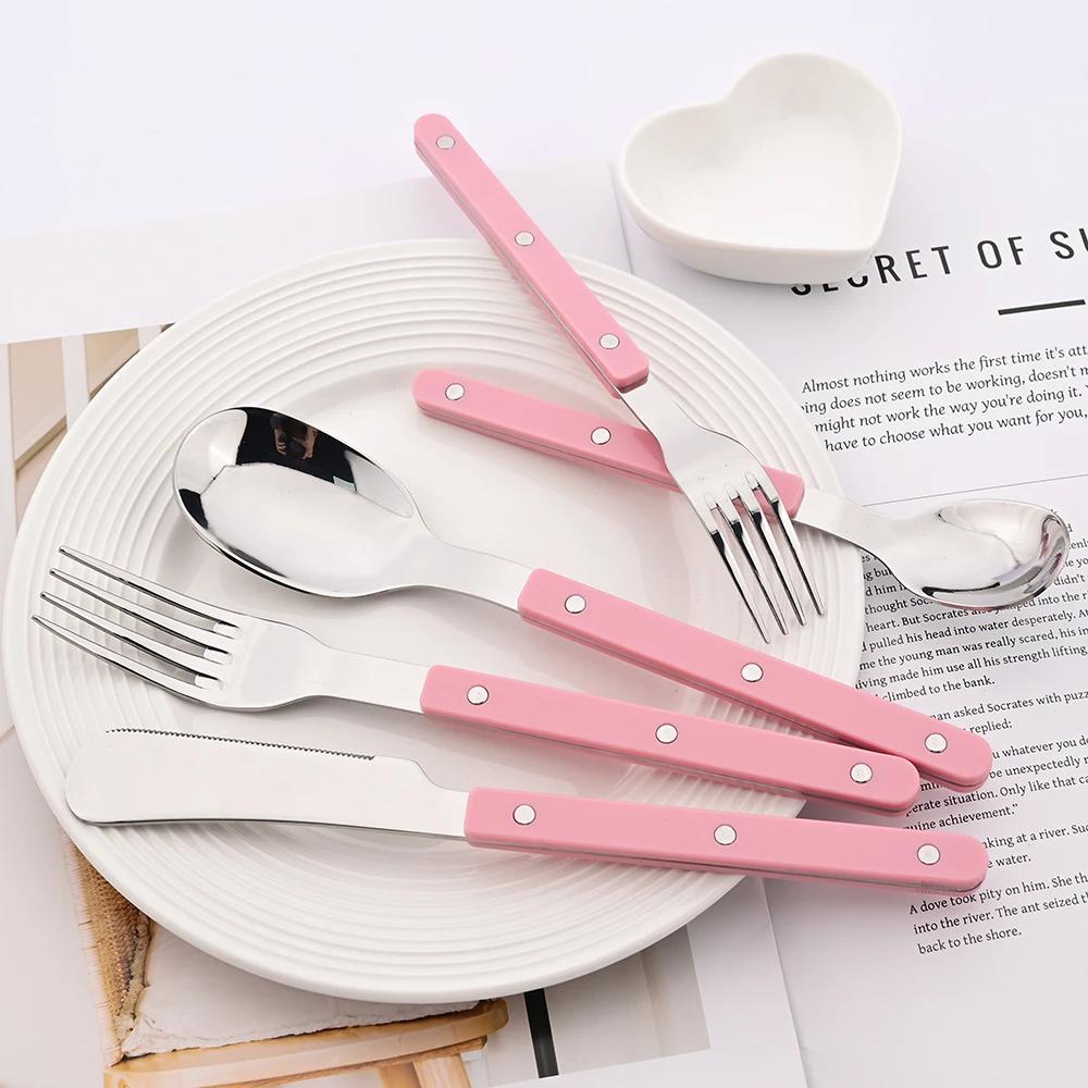 20Pcs ABS Handle Rivets Decoration Cutlery Set Stainless Steels Dinner Set Knife Fork Spoon Western Flatware Kitchen Dinnerware