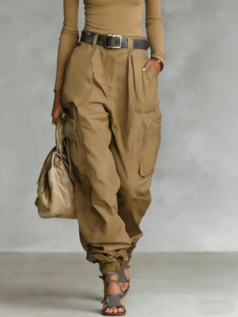 Street Multi-Pocket Workwear Pants Women Loose Wide Leg Casual Long Pants