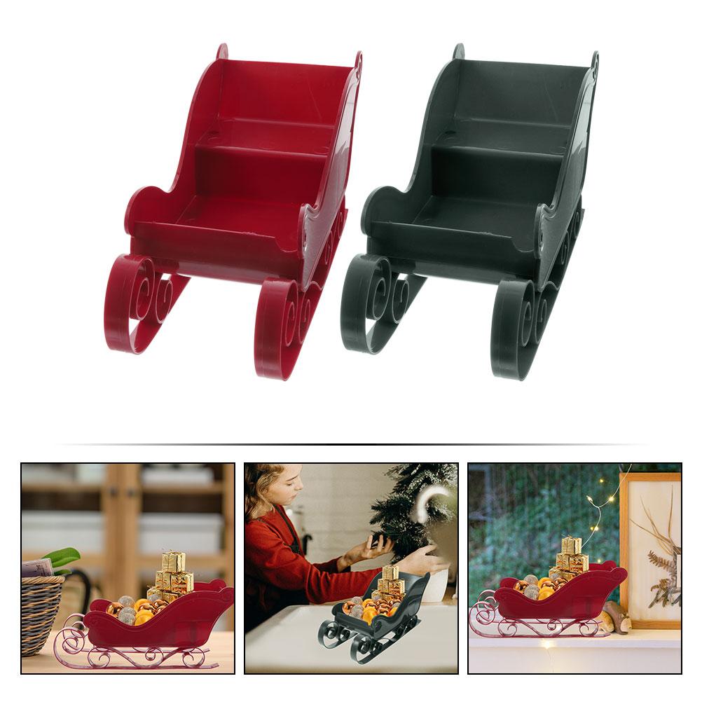 2 Pcs Christmas Sleigh Exquisite Ornament Outdoor Decor Decorations Desktop Adornment Mini Metal