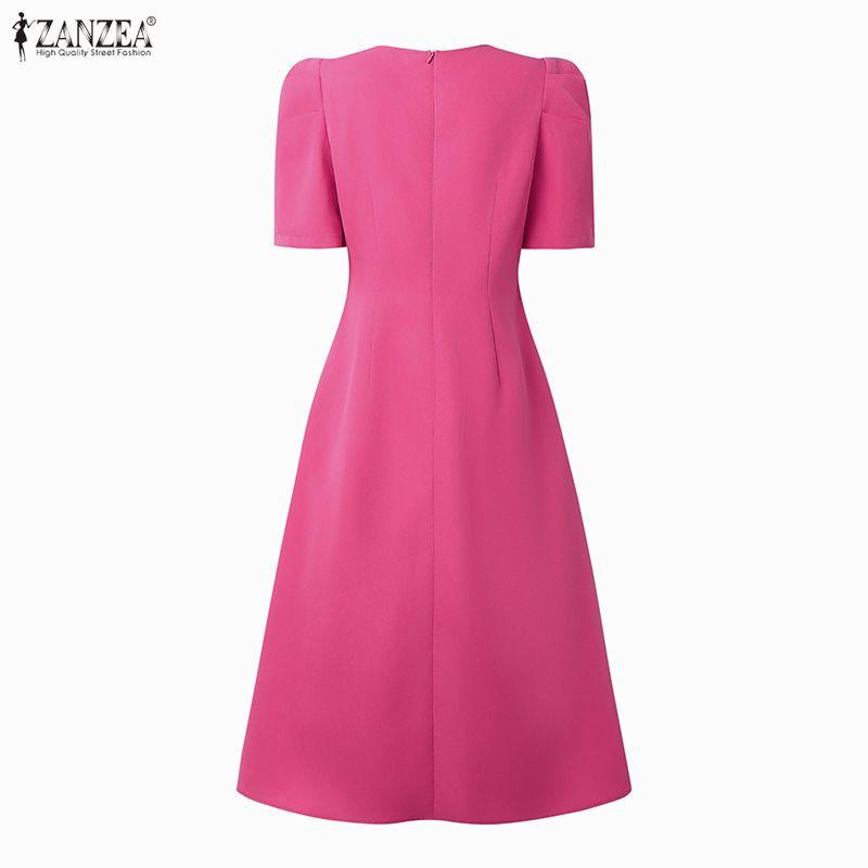 ZANZEA Rochie Lungă Elegantă Casual pentru Femei cu Guler Păpușă și Mâneci Scurte