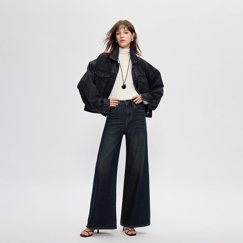 High-Quality Smoke Grey Retro Loose Denim Jacket for Women - 2025 Autumn Collection