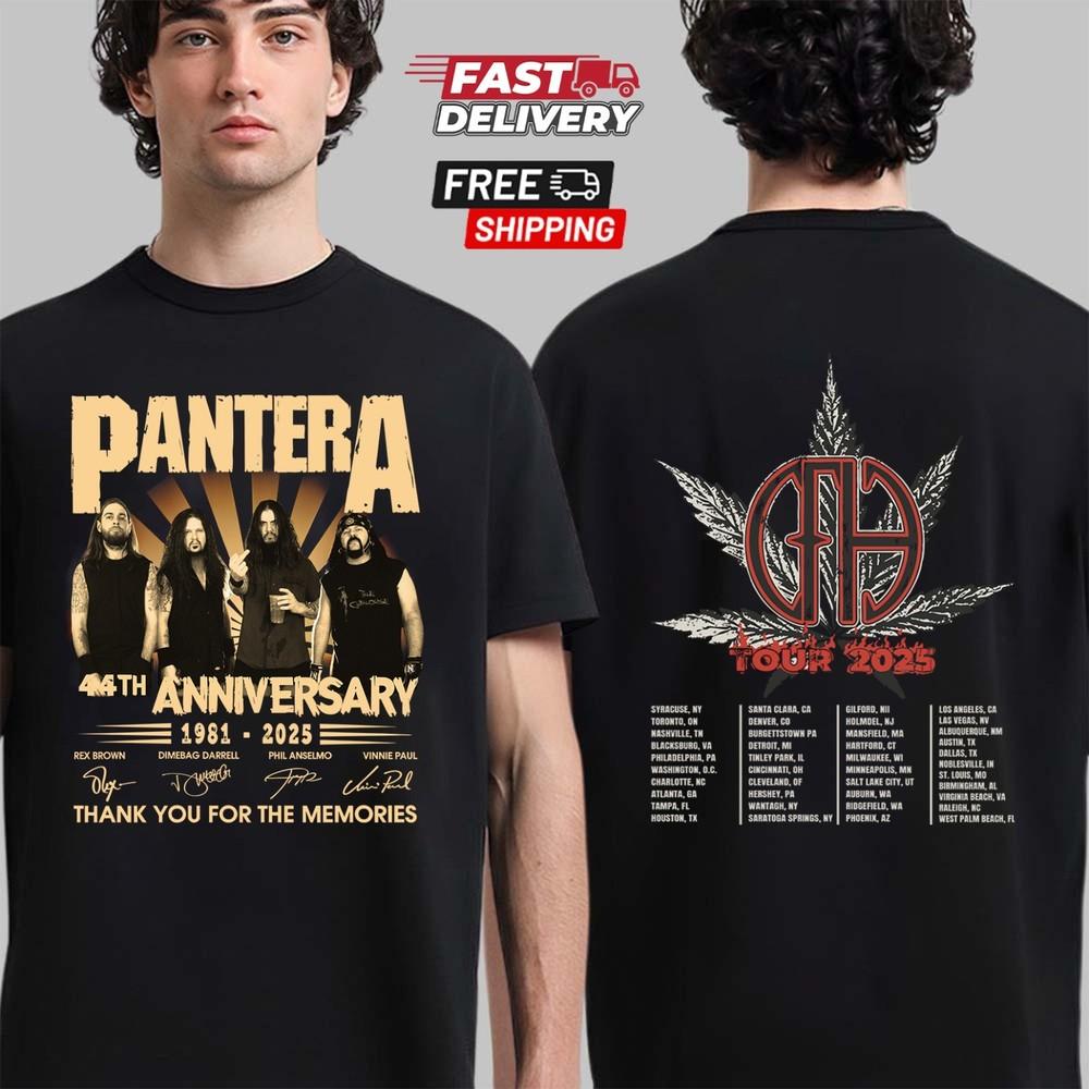 

Pantera Band Tour Date 2025 Double-Sided T-Shirt Signature Gift Shirt Unisex T-Shirt XXXL