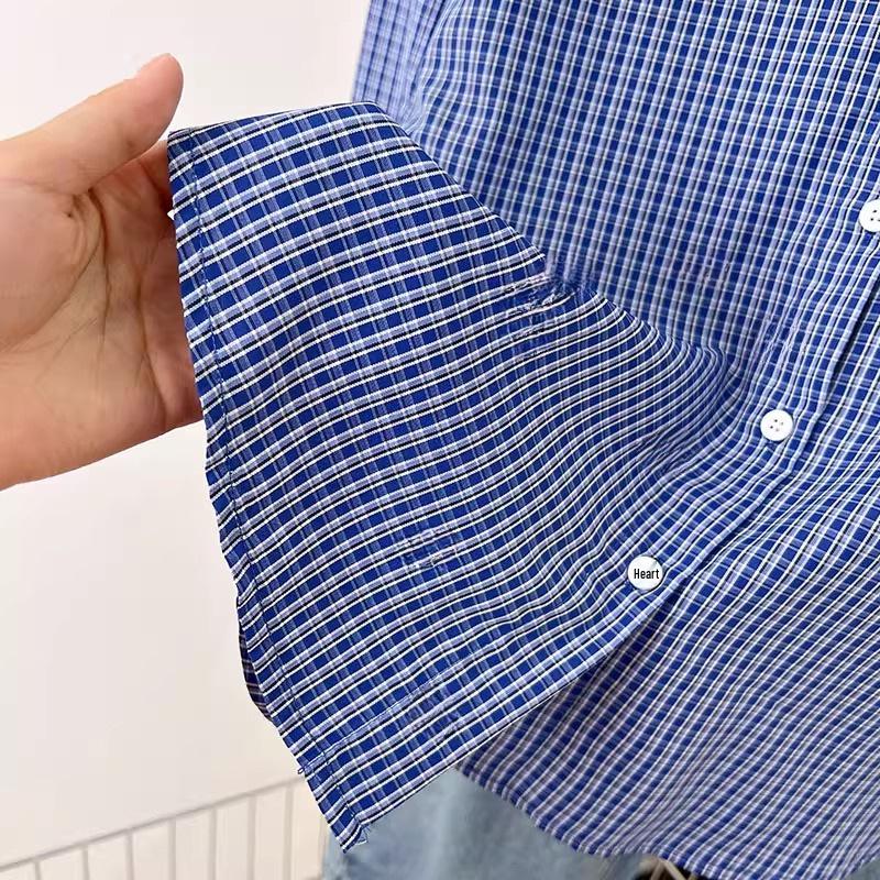 Chic Hong Kong Style Plaid Shirt for Women - Petite, Long-Sleeved, Perfect for Fall/Winter Commutes, Stylish and Versatile.