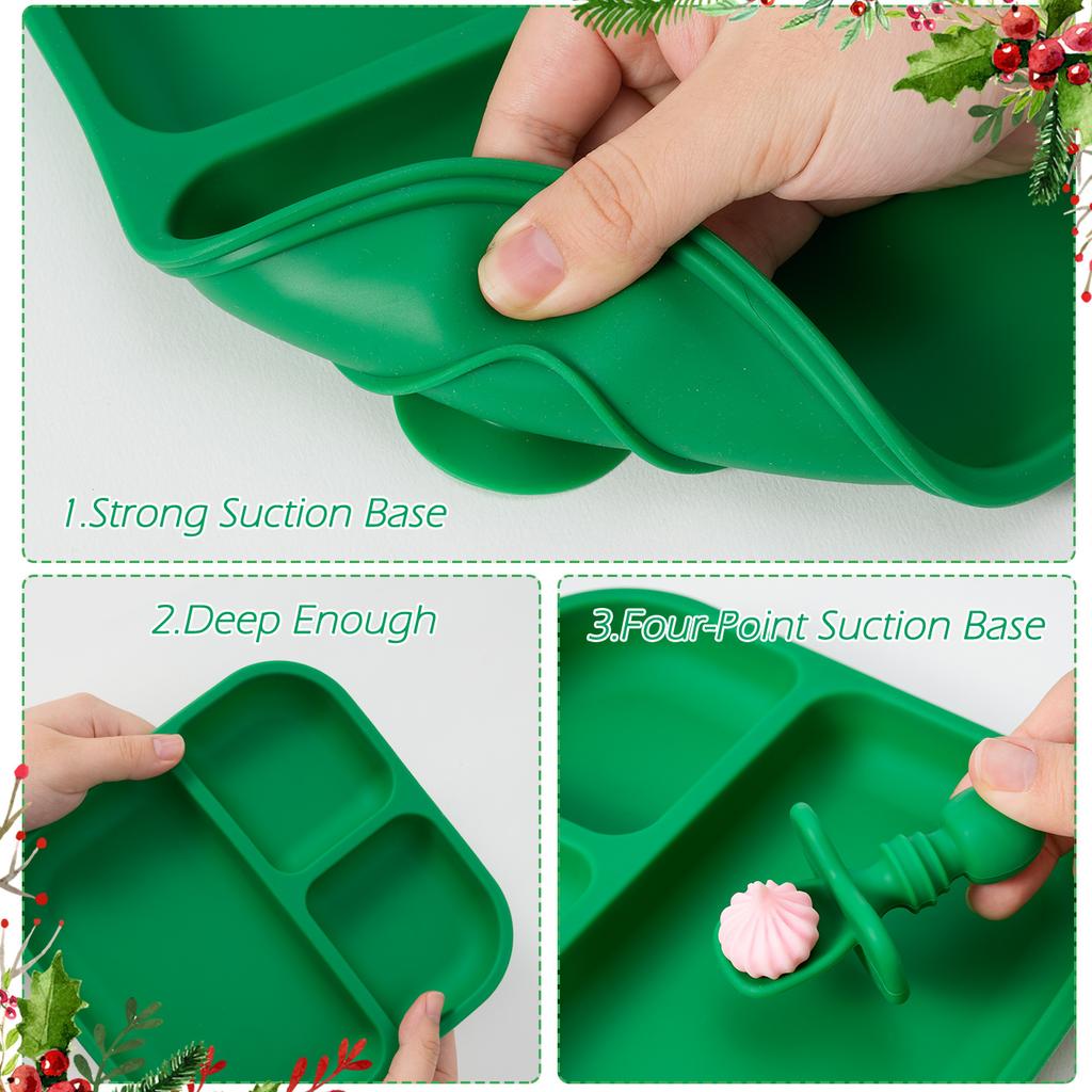 Color Kids 3PC BPA-Free Silicone Baby Feeding Set Sucker Dishes Plates Training Fork Spoon Weaning Tableware Kids Christmas Gift