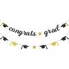 Congrats Grad Glitter Banner 2025 Graduation Congratulations Party Decorations Black Gold