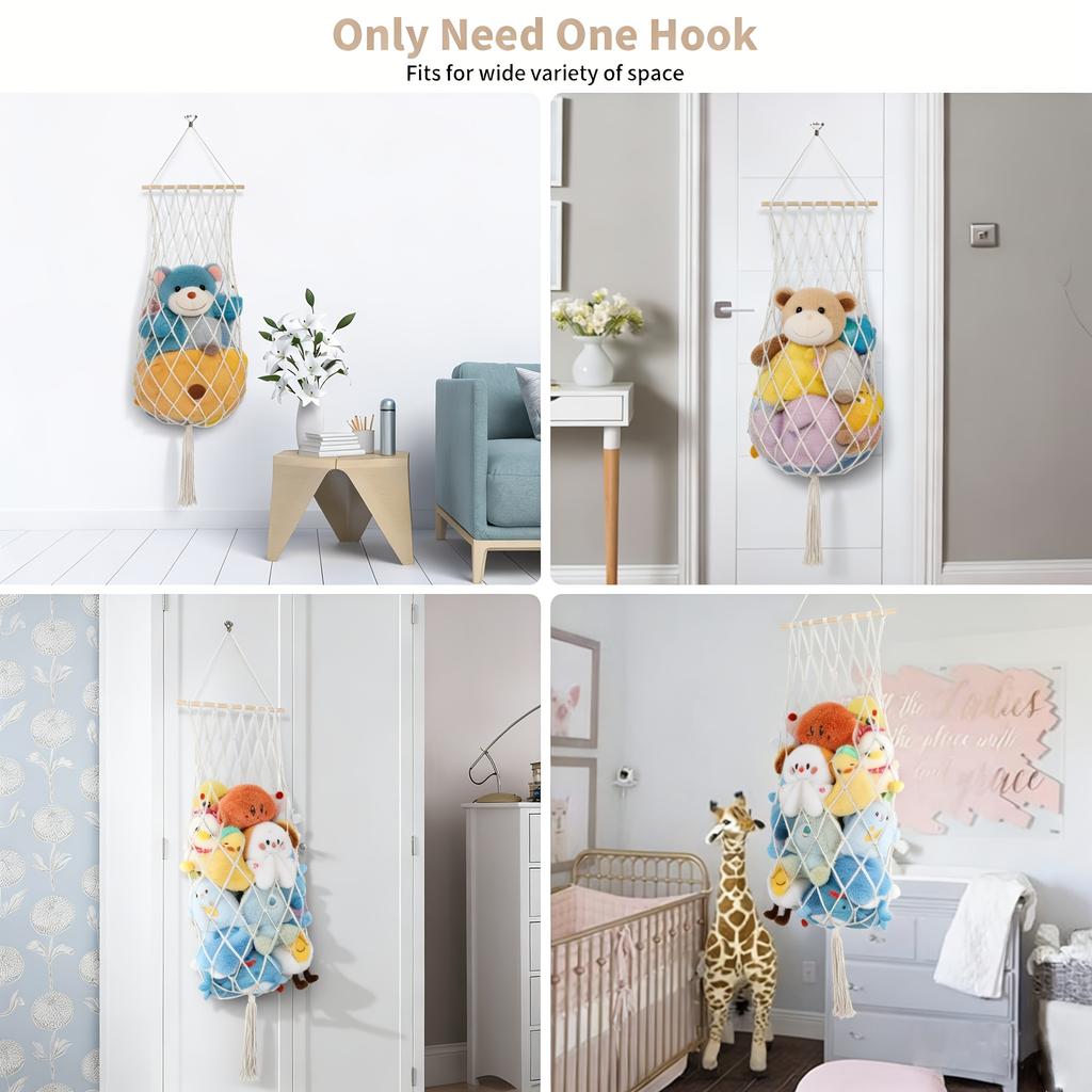 Hamak na pluszowe zabawki o dużej pojemności, wisząca siatka do przechowywania z wytrzymałej białej tkaniny na pluszaki w pokoju zabaw, sypialni, dekoracja