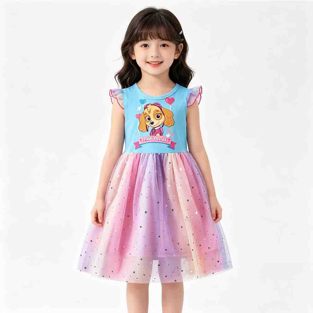 Baby Girl Skye Print Princess Dresses Cartoon Patrol Skye For Kids Clothes Cosplay Costume Children Fly Sleeve Casual Dress