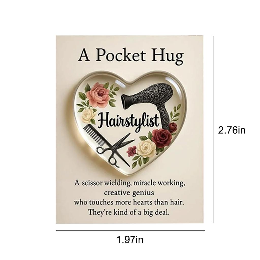 Mini Hairdresser Tools Heart Pocket Hug Token with Greeting Cards Pocket Charm Thank You Gift for Your Hairstylist