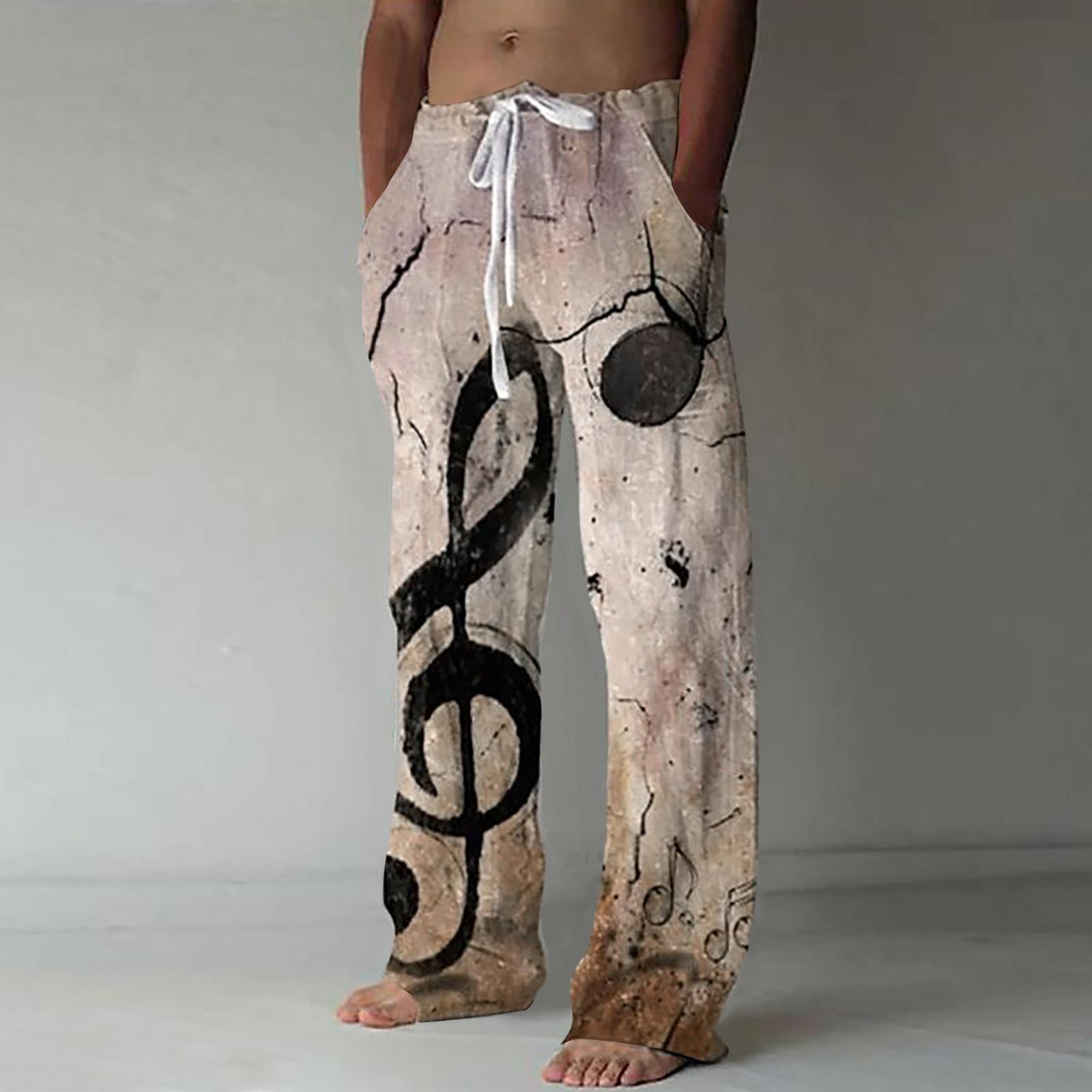 

Мужские повседневные свободные и удобные повседневные брюки, хлопковые льняные брюки с принтом на шнуровке M хаки