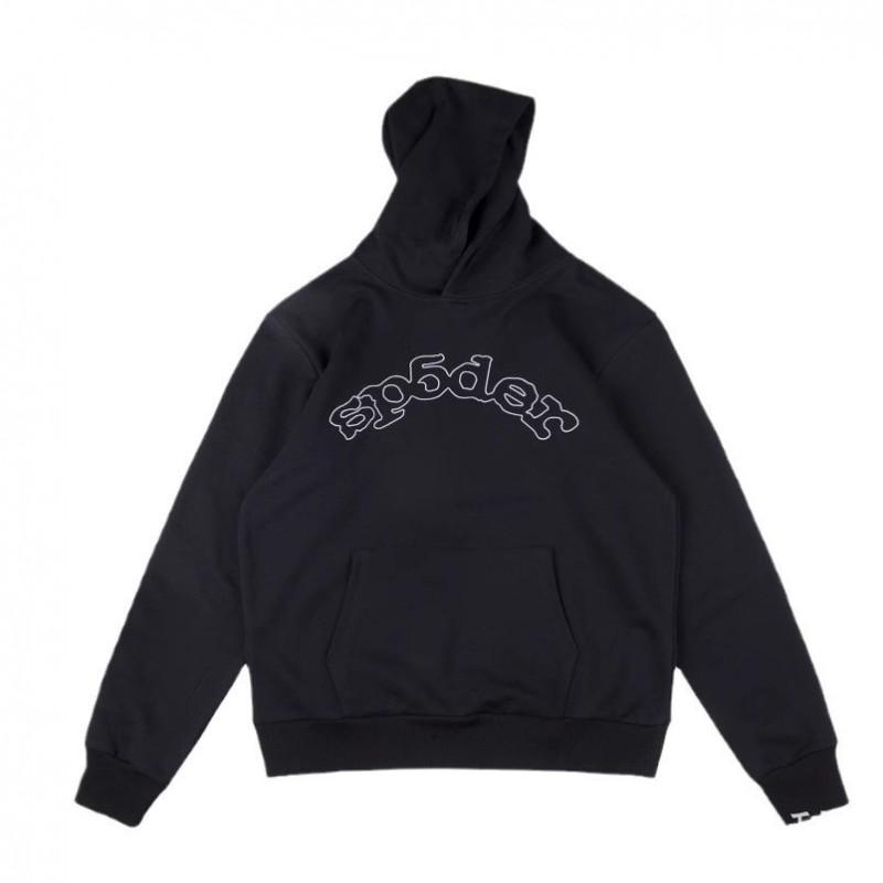 Felpa Sp5der Oversize Spessa in Pile con Stampa a Foglia Ragnatela Design Uomo Inverno Casual