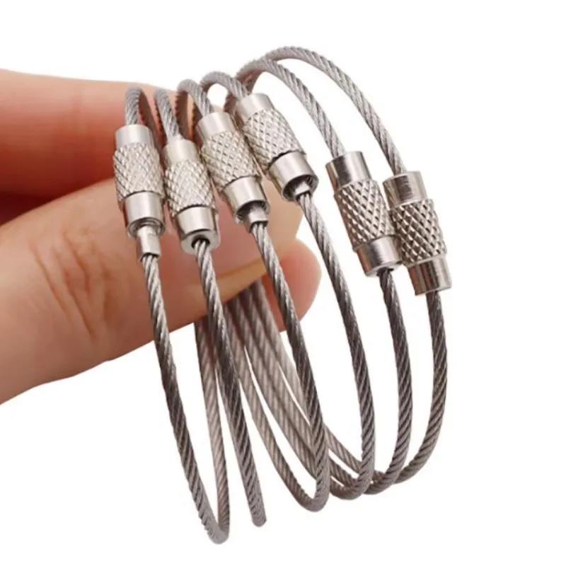 5pcs 200x1.5mm Keychain Portable Stainless Steel Wire Cable Rope Key Holder Durable Suitable for Outdoor  Hiking Camping TMZ