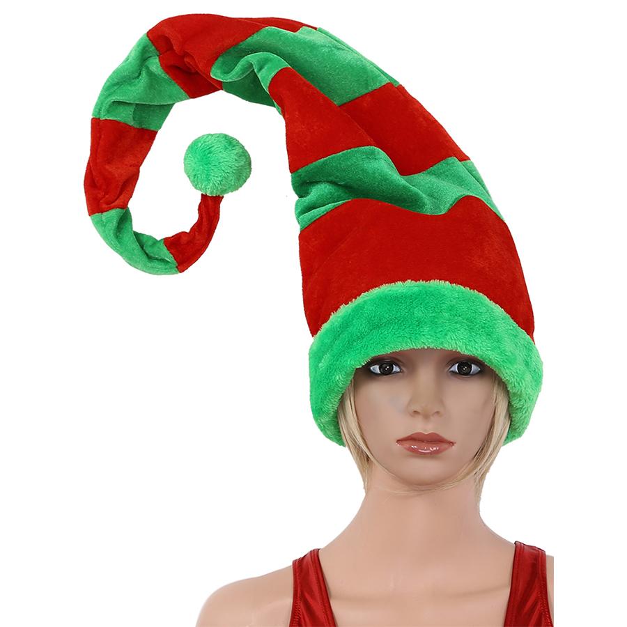 Christmas Hat Long Bendable Striped Felt Plush Santa Claus Cap Christmas 60cm