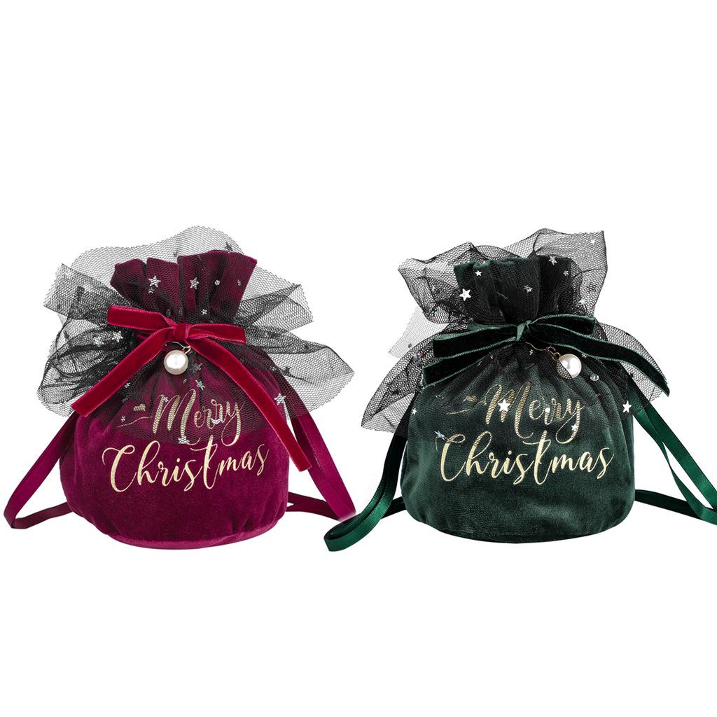 Velvet Apple Gift Bag for Christmas - Warm Winter Candy Bag for Kids