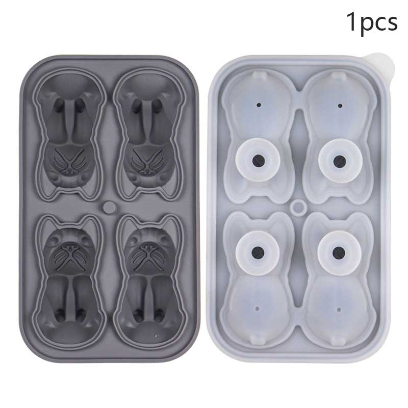French Bulldog Ice Tray Silicone Durable Not Easily Deformed Portable Drinkware Accessories Household Ice Mold Four Grid Cartoon
