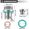 Motoforti Universal Oversize Piggyback Oil Drain Plug Kit, M16.1-1.5 x 15mm, Stainless Steel, Silver Tone, 1 Set