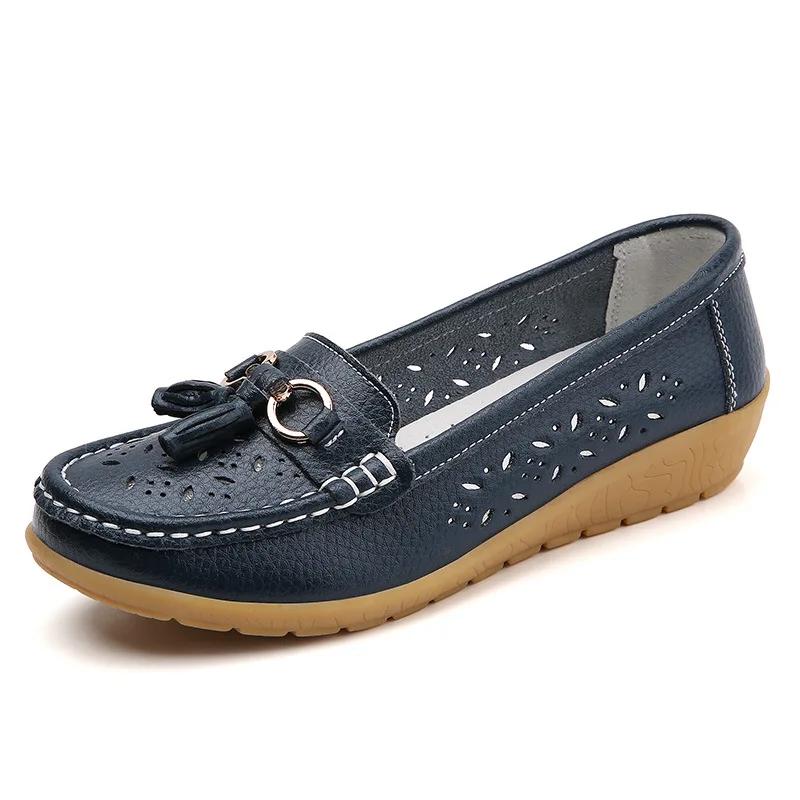 Summer Leather Women's Shoes Moccasins Platform Soft Boat Fashion Cutout Flats Casual Low Heel Nurse Lolita Shoes