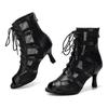 Girls Ladies Sexy Latin Lace Up Jazz Dance Shoes Mesh Breath High Top Dancing Boots  High Heels 7.5CM