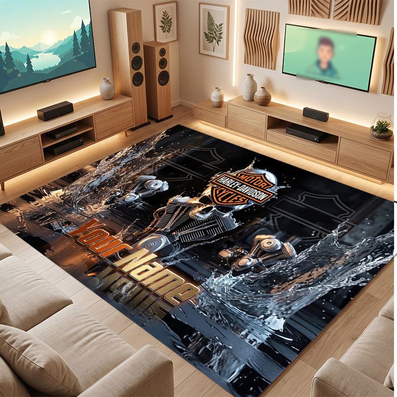 Tappeto in Velluto di Cristallo Personalizzato Harley-Davidson, Tappeto Morbido Antiscivolo con Testo Nome Personalizzato per Soggiorno Camera da Letto