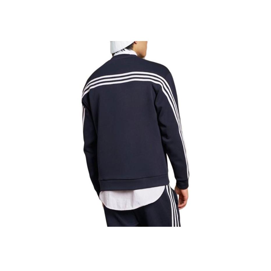 Adidas Solid Color Crew Neck Long Sleeve Fitted Logo Print Sweatshirt Men Tops Blue FI7952