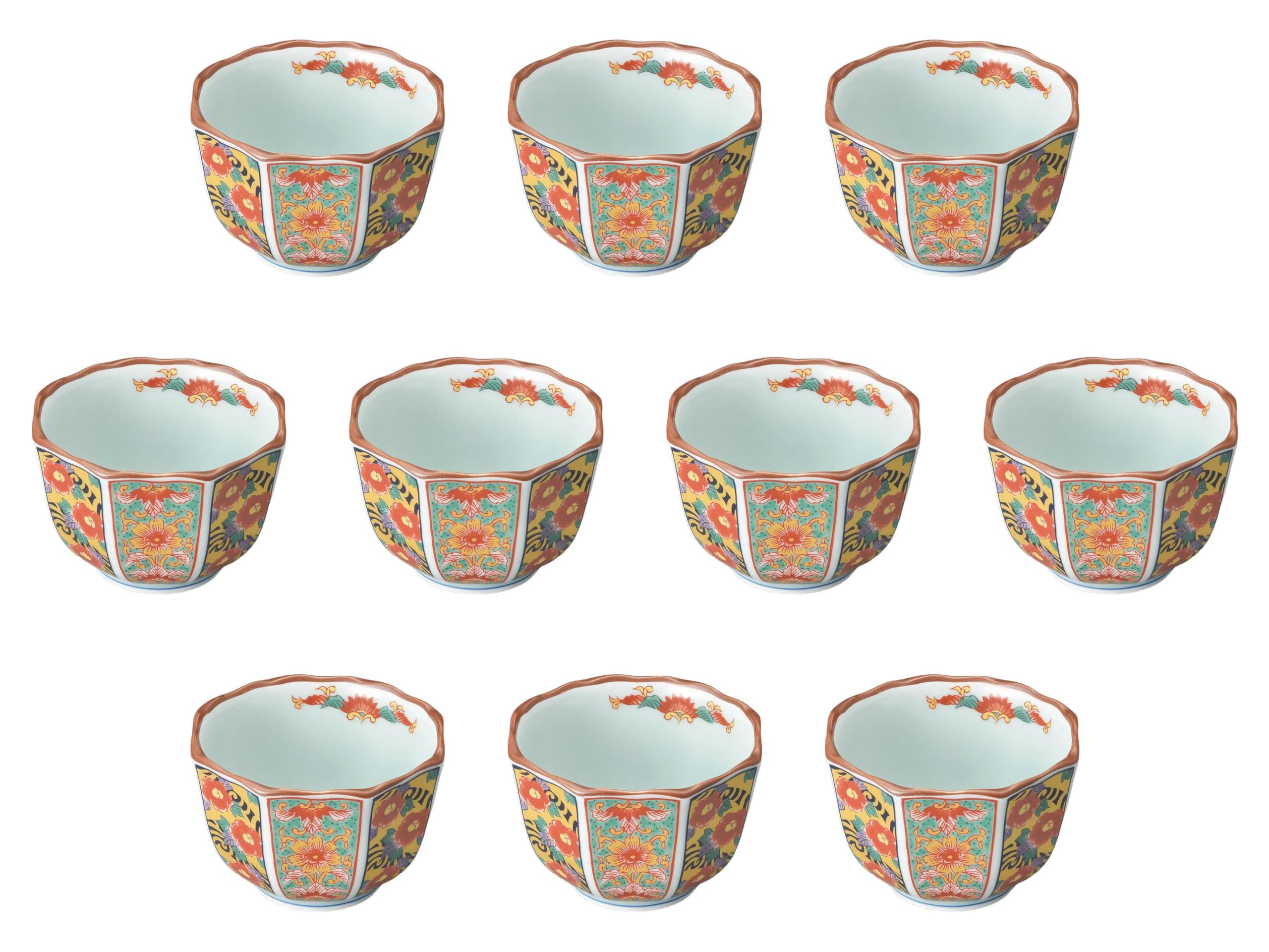 

Set of 10 Nishiki Flower Basket Octagonal Small Plates x Arita Ware Small Plates Setomonohonpo Ko-Imari [8.7 5.5 cm]