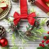 6 Pcs 6 Inch Christmas Mini Cabinet Wreaths Small Artificial Cedar Wreath with Ribbon Bow Pinecone Berry for Front Door Window Farmhouse Home