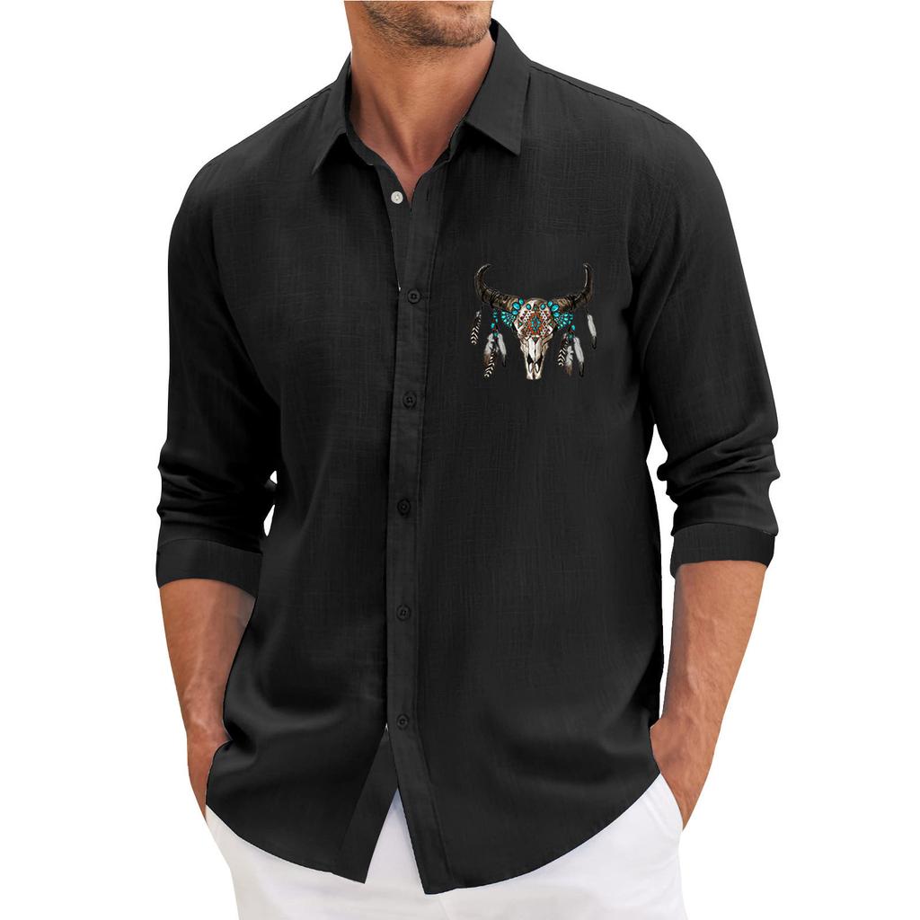 Men's Spring Casual Loose Printed Long Sleeved Shirt Men's Shirt