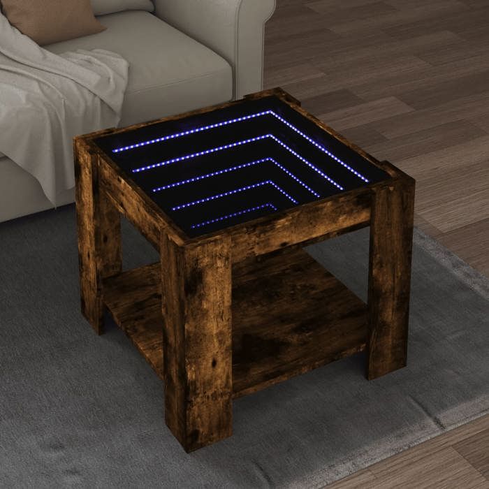 VidaXL Coffee Table with LED Smoked Oak 53x53x45 Cm Engineered Wood, Side Table, Living Room Table, Side Table, End Table 847543