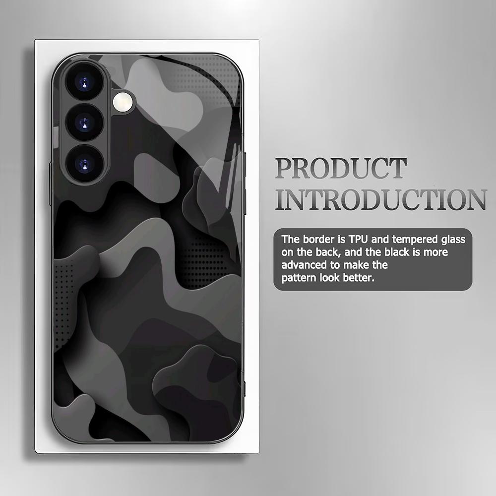 Camouflage-Muster gehärtetes Glas Handyhülle geeignet für Samsung Galaxy S26 S25 S24 S23 S22 S20 FE/Ultra/Plus5G sturzsicher