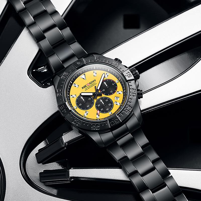 Business Watches For Men Chronograph Waterproof Wristwatch Quartz Multifunctional Stainless Steel Watch Gift