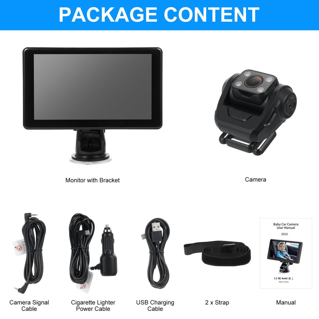 Baby Car Camera, 7  Back Seat Baby Car Mirror with Infrared Night Vision, Video Recording Function, Clear Wide View,