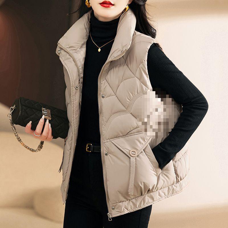 Women's Stylish Stand-up Collar Cotton-Padded Vest - Thick, Warm Sleeveless Jacket for Autumn/Winter