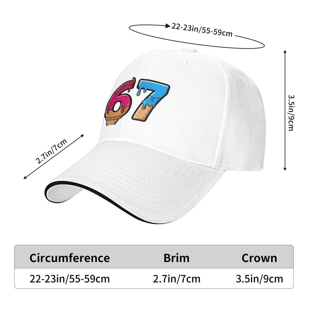 Summer Casual Baseball Cap Ice Cream Numbers 67 Design Outdoor Gym Hip Hop Hats For Unisex Sun Visor Cool Snapback Cap