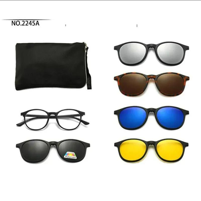 2245 Magnet Clip Round Myopia Glasses 0 -0.5 -1.0 -2.0 To -6.0  Hyperopia Sunglasses +0.5 +1.0 +2.0 To +6