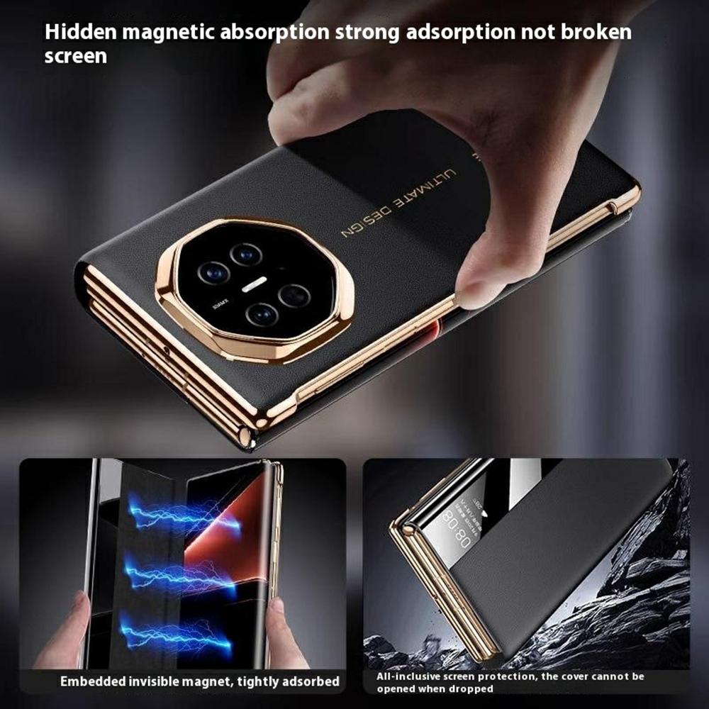 For Huawei Mate XT Ultimate Case View Window Genuine Cow Leather Smart Phone Cover