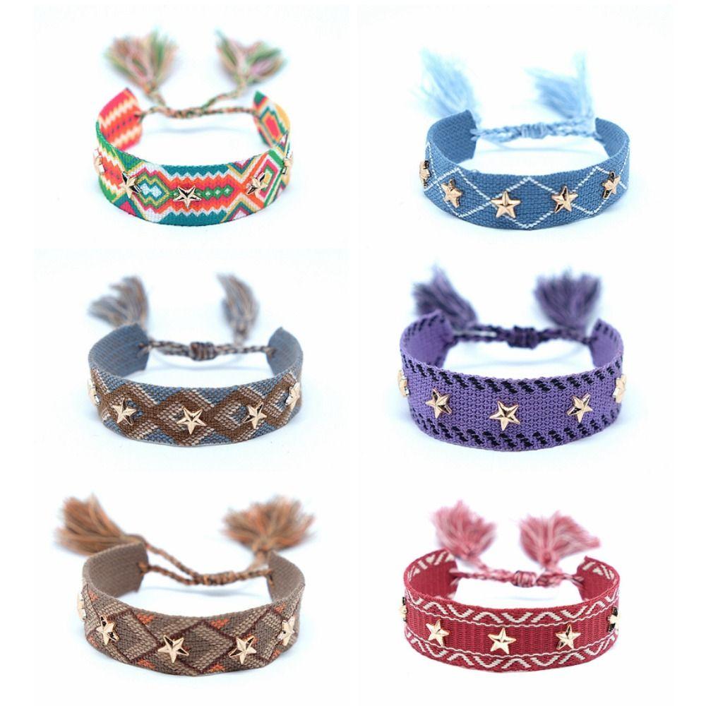 Polyester Handcrafted Bracelet Star/Heart Accent Woven Bracelet Popular Bohemian Wristband