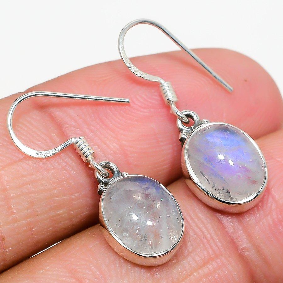 Natural Rainbow Moonstone Gemstone 925 Solid Sterling Silver Earring 1.25" K6s18