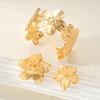 3Pcs Women's Gold Color Flower Bracelet Rings Sets Trendy Waterproof Chunky Metal Bangle Rings Wedding Party Jewelry Accessories