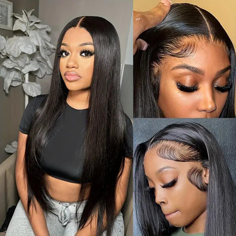 

European and American Fashion Highlighted Middle Part Lace Front Wig - Long Straight Hair