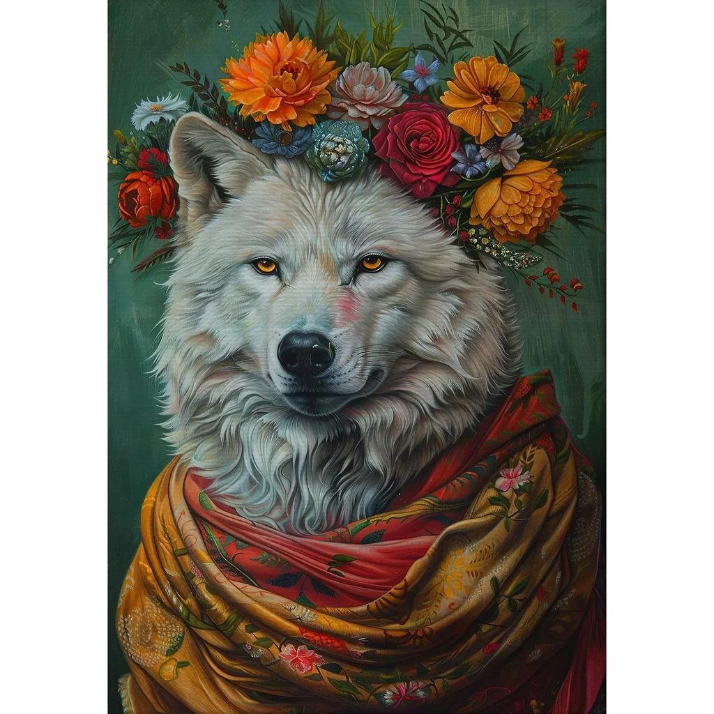 Vintage Maximalist Floral Wild Animal Canvas Painting Lion Owl Peacock Wolf Flower Poster Print Wall Art Picture Home Decor